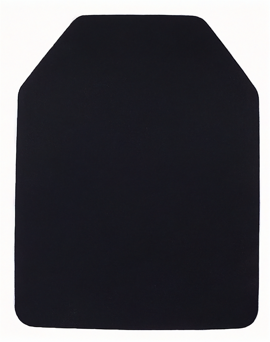 A solid black, flat rectangular armor plate with rounded corners and a notched top edge, shown against a plain white background.
