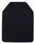 A solid black, flat rectangular armor plate with rounded corners and a notched top edge, shown against a plain white background.