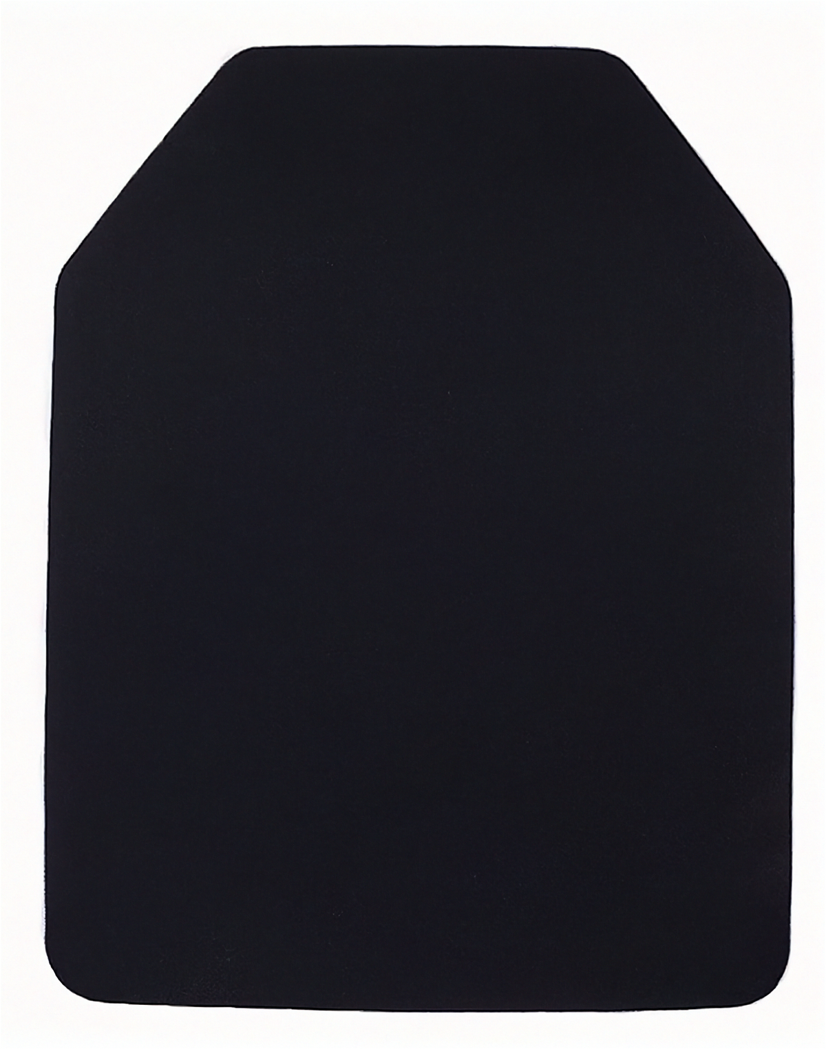 A solid black, flat rectangular armor plate with rounded corners and a notched top edge, shown against a plain white background.